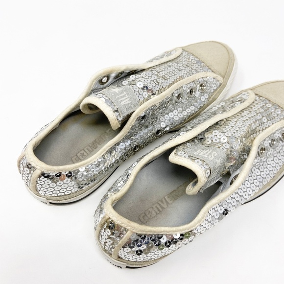 CONVERSE | Silver Sequin Laceless Sneakers - Picture 10 of 13